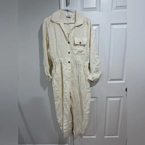 Sandro Cream Button-Up Jumpsuit